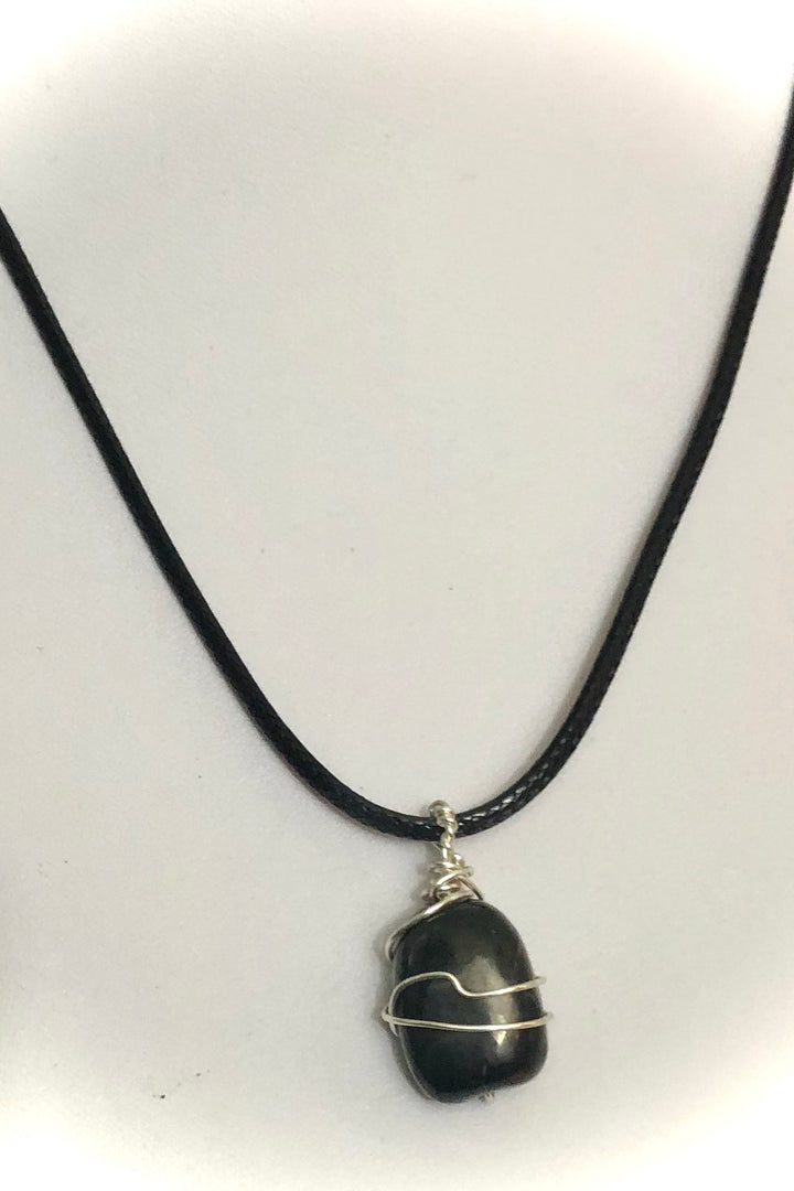 Unisex SHUNGITE Pendant Necklace-Black Cotton Cord Necklace-EMF Protection