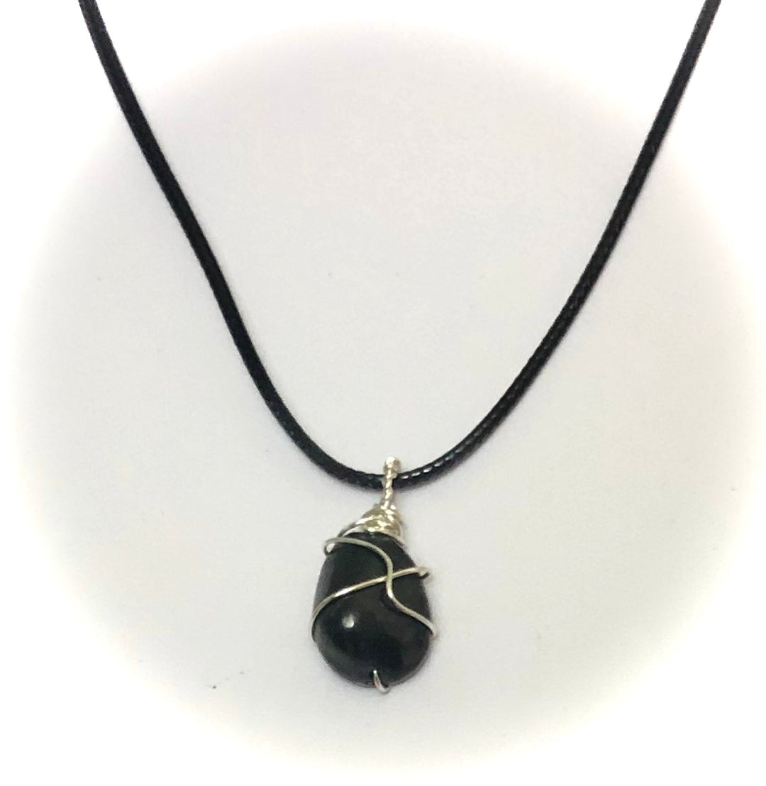Unisex SHUNGITE Pendant Necklace-Black Cotton Cord Necklace-EMF Protection