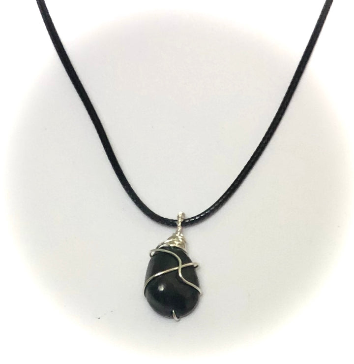 Unisex SHUNGITE Pendant Necklace-Black Cotton Cord Necklace-EMF Protection