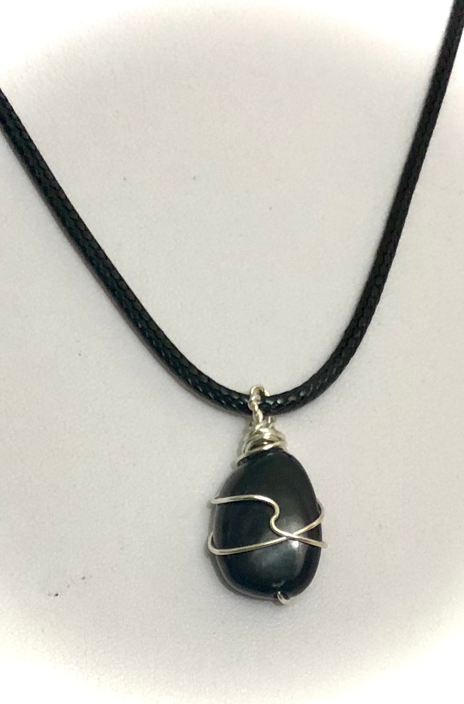 Unisex SHUNGITE Pendant Necklace-Black Cotton Cord Necklace-EMF Protection