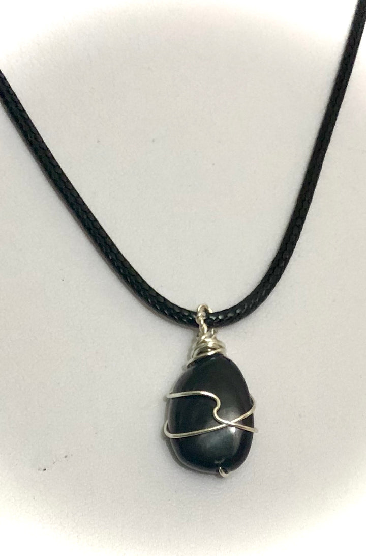 Unisex SHUNGITE Pendant Necklace-Black Cotton Cord Necklace-EMF Protection