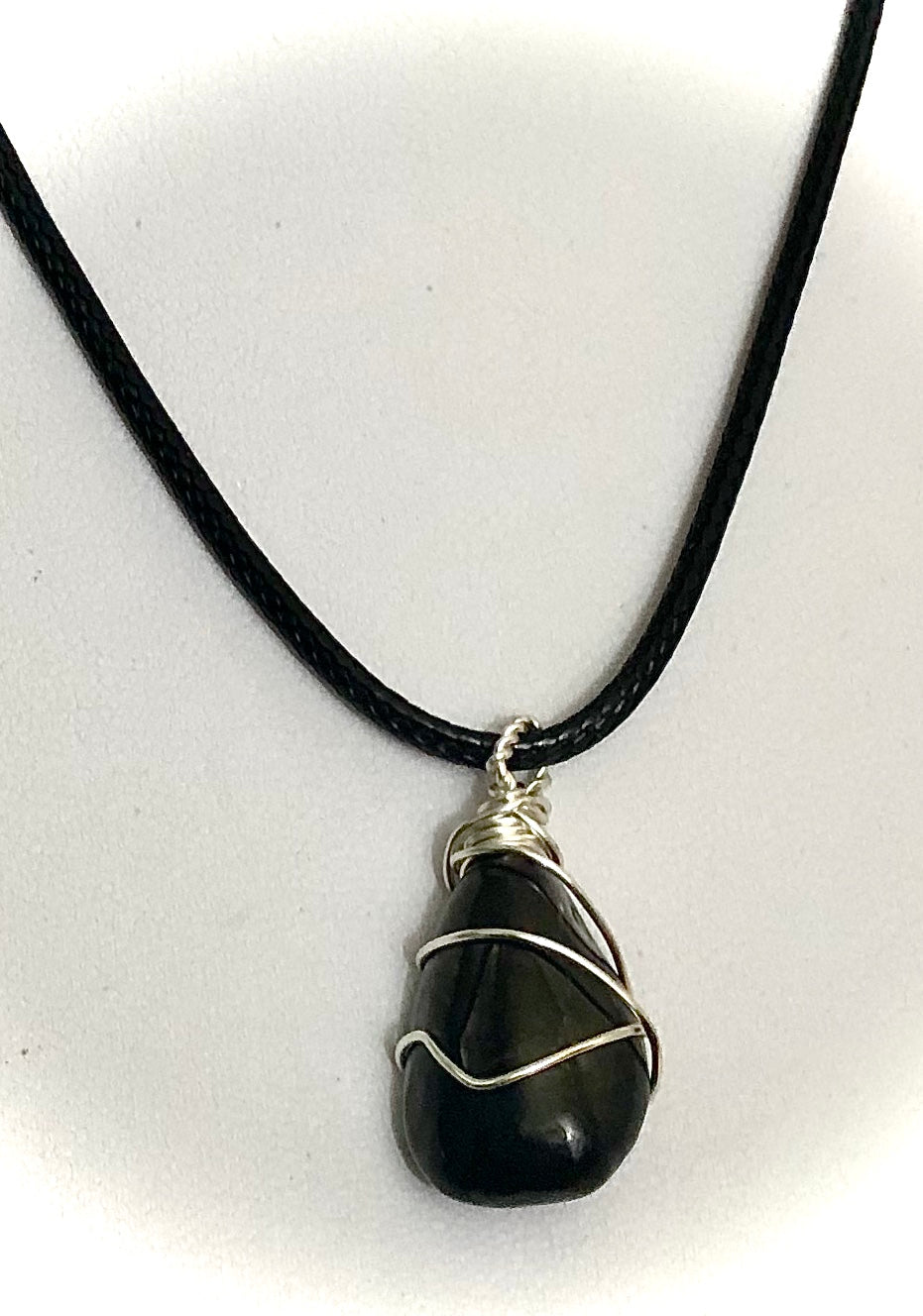Unisex SHUNGITE Pendant Necklace-Black Cotton Cord Necklace-EMF Protection