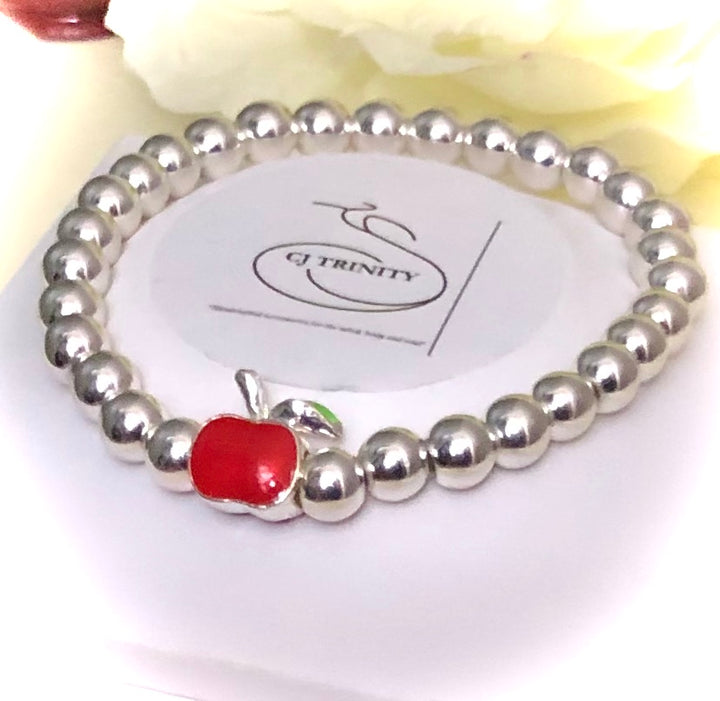 RED APPLE-Teacher Bracelet-Silver-toned Hematite