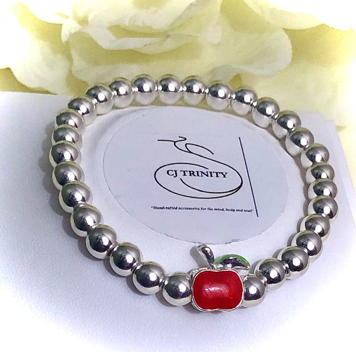 RED APPLE-Teacher Bracelet-Silver-toned Hematite