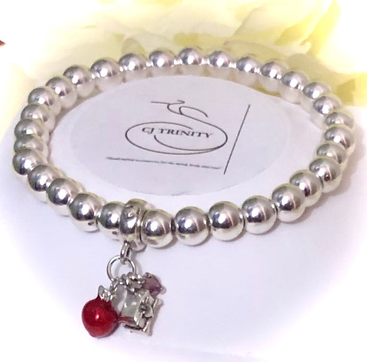 TEACHER Bracelet- Apple & Book Dangle Charm-Silver Hematite-Gemstone Bracelet