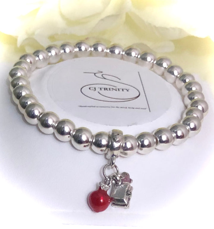 TEACHER Bracelet- Apple & Book Dangle Charm-Silver Hematite-Gemstone Bracelet