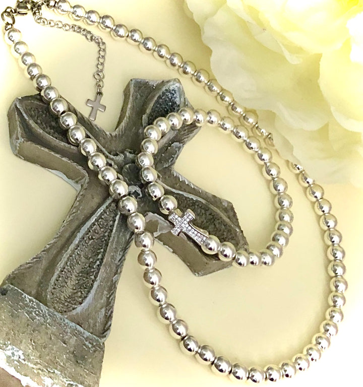 First Communion/Confirmation/Graduation-Silver-toned Hematite Necklace & Pavé Cross Bracelet-Sold Separately or as a SET
