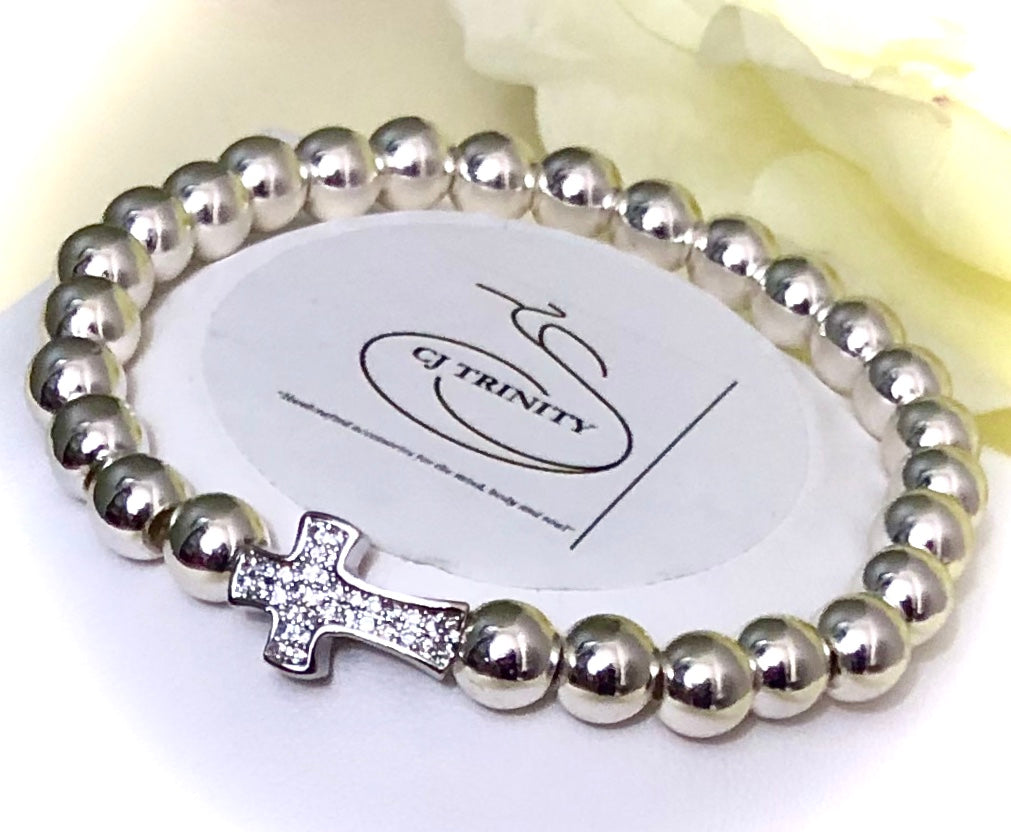 First Communion/Confirmation/Graduation-Silver-toned Hematite Necklace & Pavé Cross Bracelet-Sold Separately or as a SET