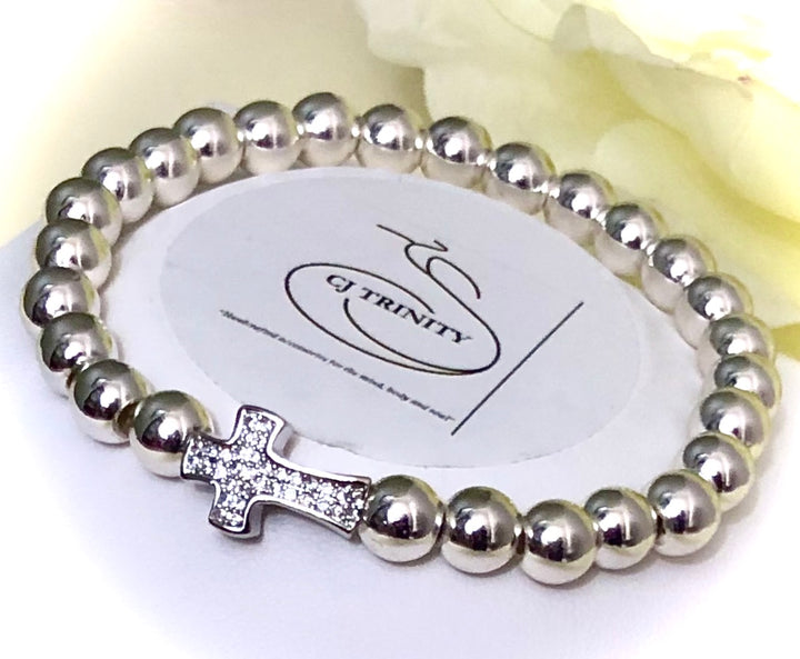 First Communion/Confirmation/Graduation-Silver-toned Hematite Necklace & Pavé Cross Bracelet-Sold Separately or as a SET