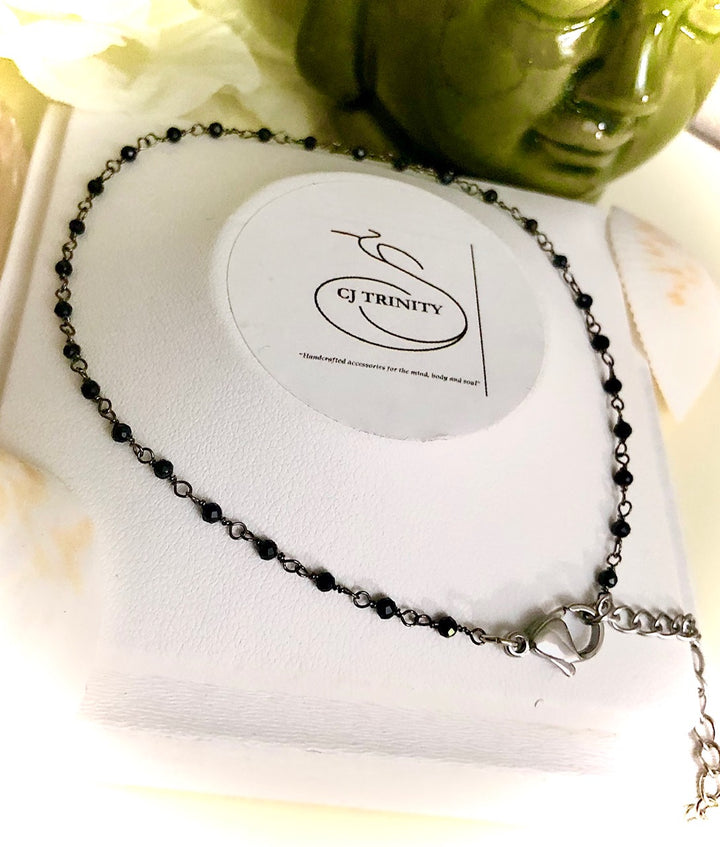 Dainty BLACK SPINEL- Minimalist Gemstone Anklet-Rosary Style Chain