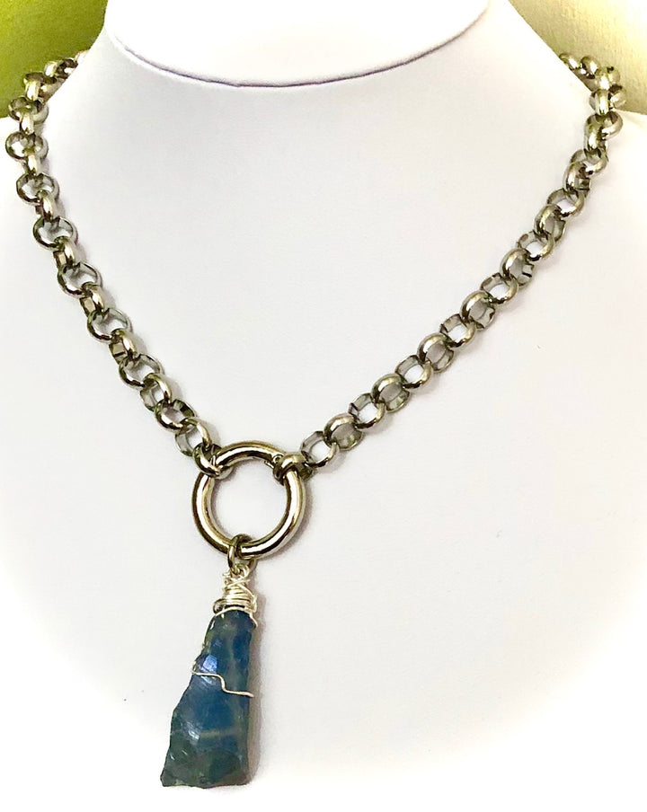 Unisex Carabiner Style Necklace-Grey Angel Aura-Circle-link Stainless Steel-Statement Necklace