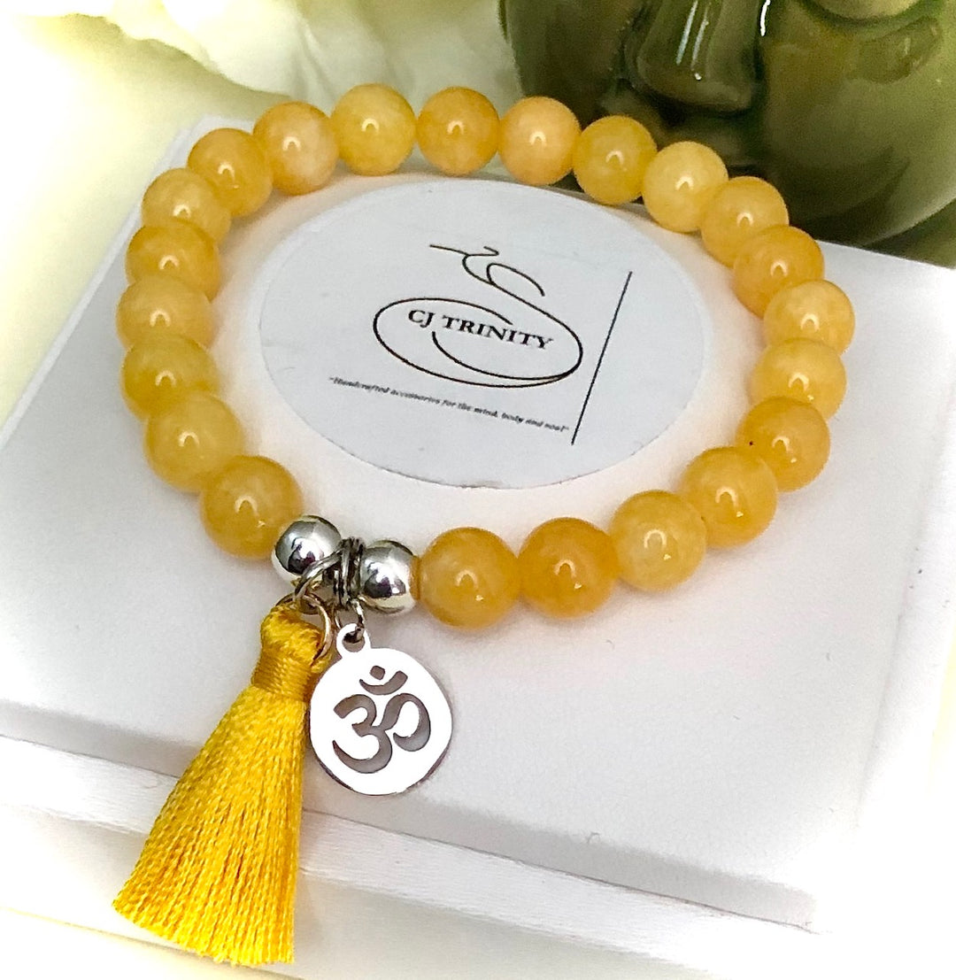 OM Charm & Tassel Gemstone Bracelet-Stainless Steel Charm-Choice of Gemstone & Color