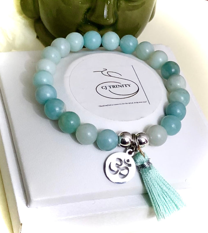 OM Charm & Tassel Gemstone Bracelet-Stainless Steel Charm-Choice of Gemstone & Color