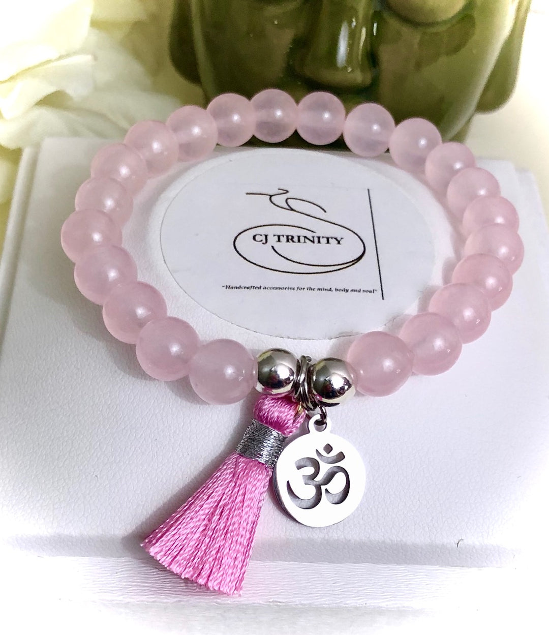 OM Charm & Tassel Gemstone Bracelet-Stainless Steel Charm-Choice of Gemstone & Color