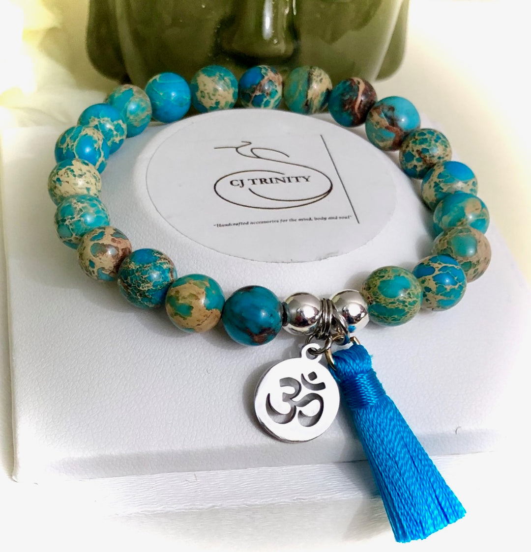 OM Charm & Tassel Gemstone Bracelet-Stainless Steel Charm-Choice of Gemstone & Color