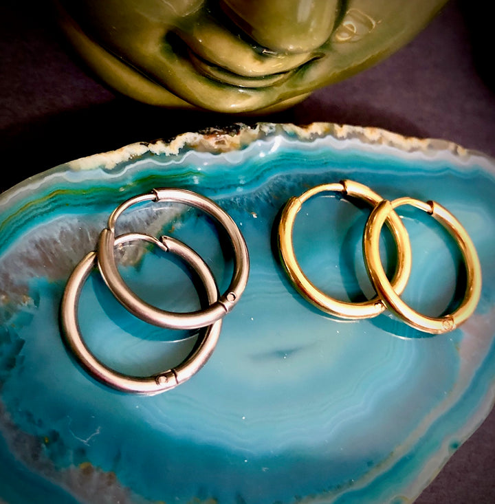 Unisex - Classic Hoop Earrings- Surgical Stainless Steel- 17mm Diameter- Choice or Gold or Silver