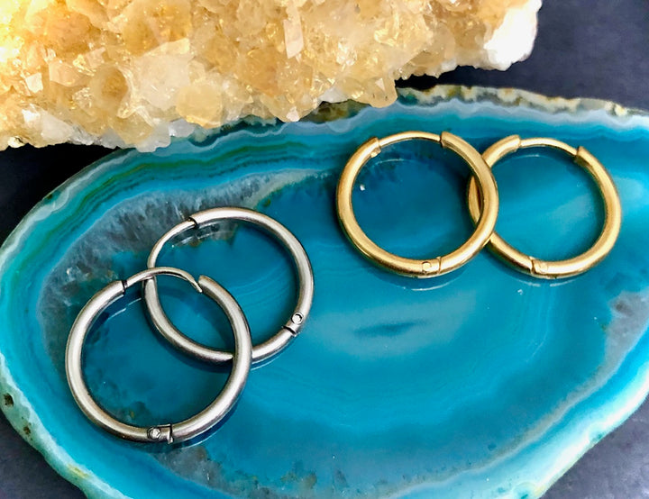 Unisex - Classic Hoop Earrings- Surgical Stainless Steel- 17mm Diameter- Choice or Gold or Silver