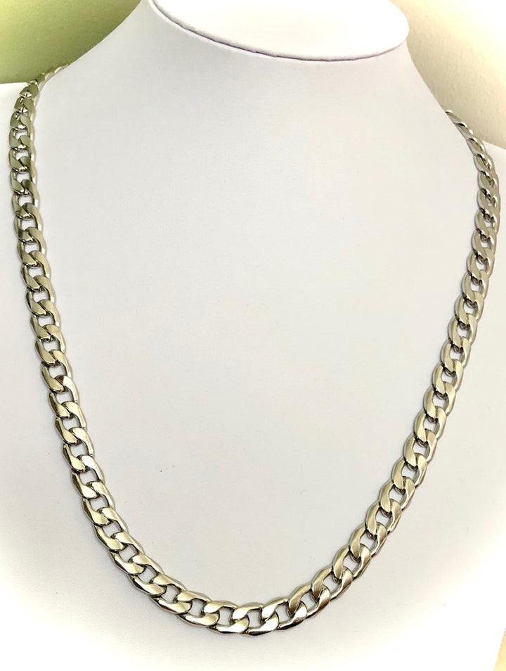 Men's Cuban Curb Link Necklace-Rectangular Link-Stainless Steel-Unisex Necklace- 24" length