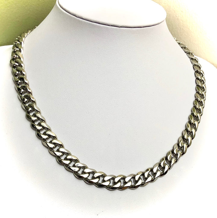 Men's Thick Cuban Curb Link Necklace-Smooth Link-Stainless Steel- Unisex Necklace- 20" length