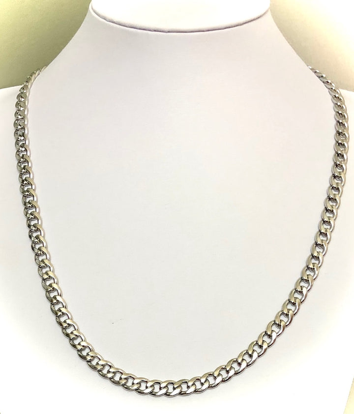 Men's Cuban Curb Link Necklace-Flat Link Stainless Steel-Unisex Necklace- 24" length
