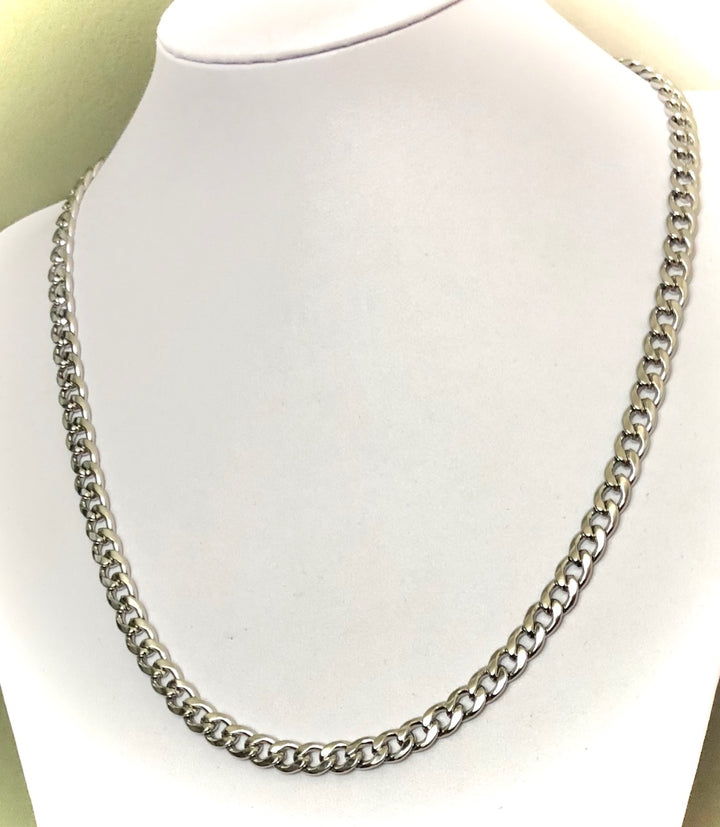 Men's Cuban Curb Link Necklace-Flat Link Stainless Steel-Unisex Necklace- 24" length