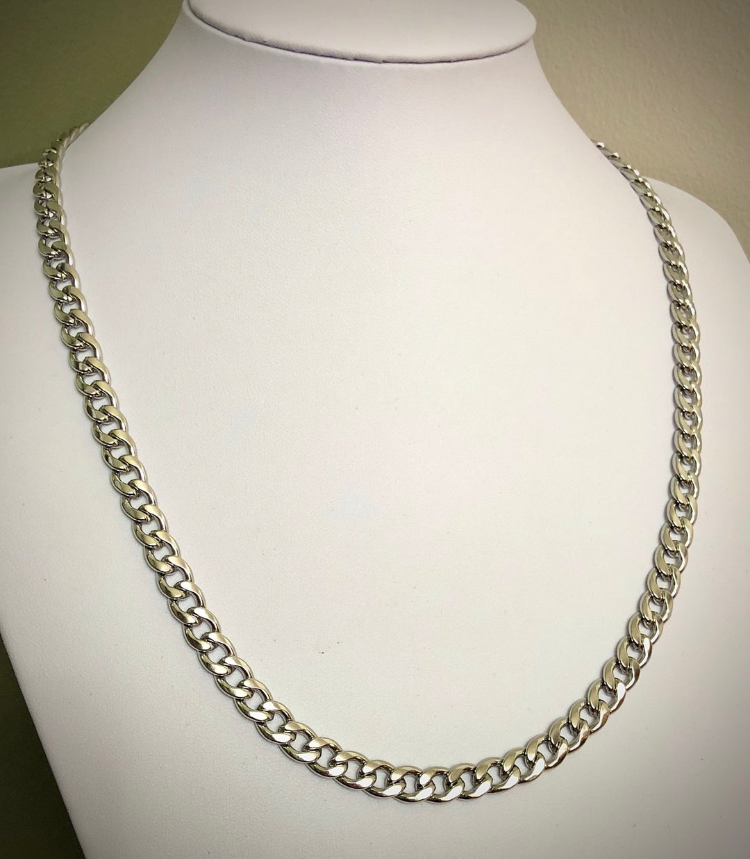 Men's Cuban Curb Link Necklace-Flat Link Stainless Steel-Unisex Necklace- 24" length