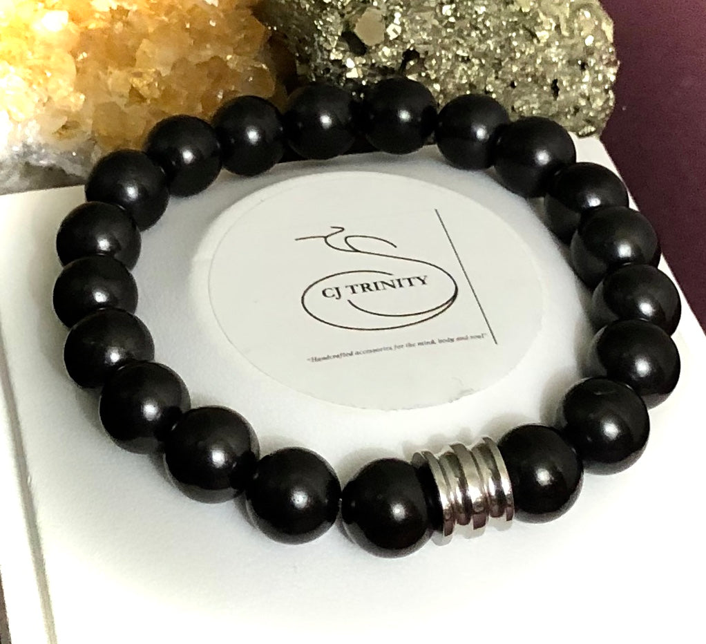 Unisex Shungite Gemstone Bracelets- EMF Protection- Stainless Steel-Choice of Style & Size