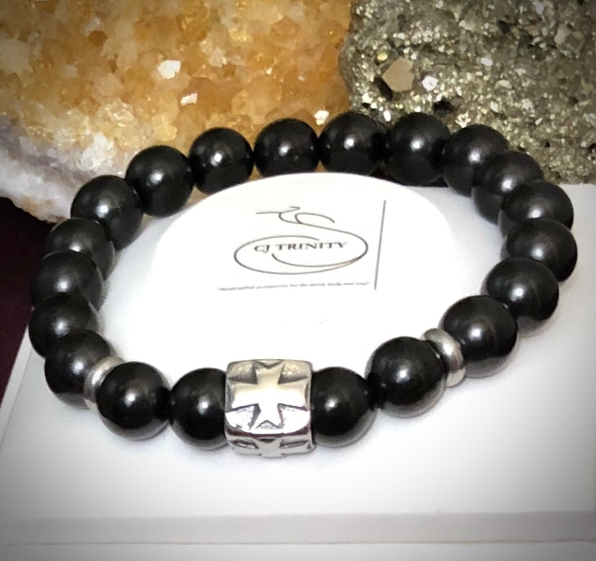 Unisex Shungite Gemstone Bracelets- EMF Protection- Stainless Steel-Choice of Style & Size