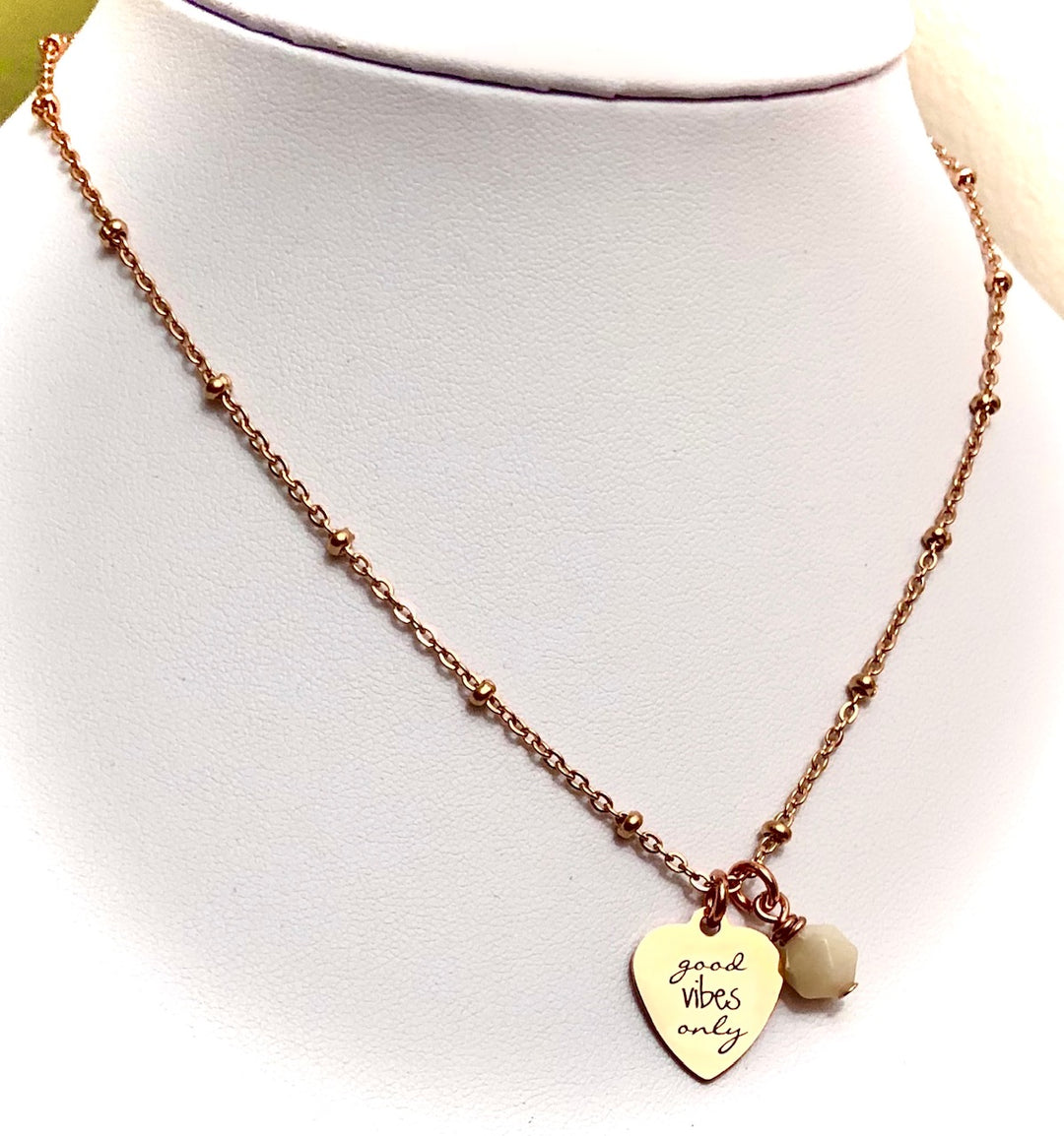 GOOD VIBES ONLY-Rose Gold Stainless Steel & Gemstone Satellite Chain Necklace-Choice of Gemstone
