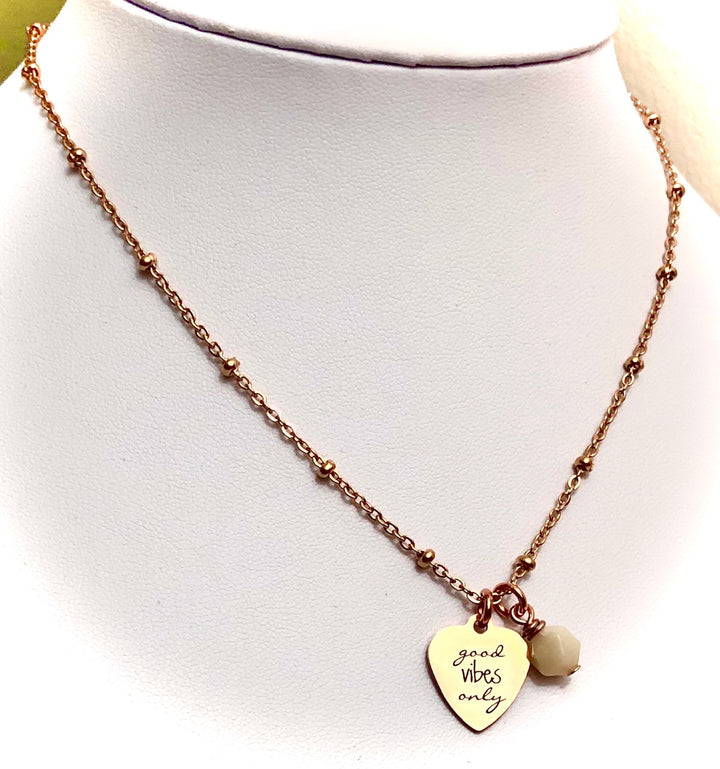 GOOD VIBES ONLY-Rose Gold Stainless Steel & Gemstone Satellite Chain Necklace-Choice of Gemstone