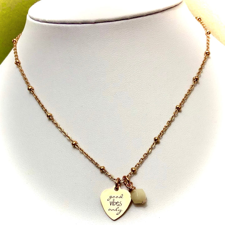 GOOD VIBES ONLY-Rose Gold Stainless Steel & Gemstone Satellite Chain Necklace-Choice of Gemstone