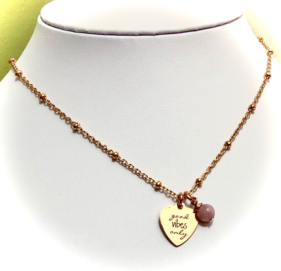 GOOD VIBES ONLY-Rose Gold Stainless Steel & Gemstone Satellite Chain Necklace-Choice of Gemstone