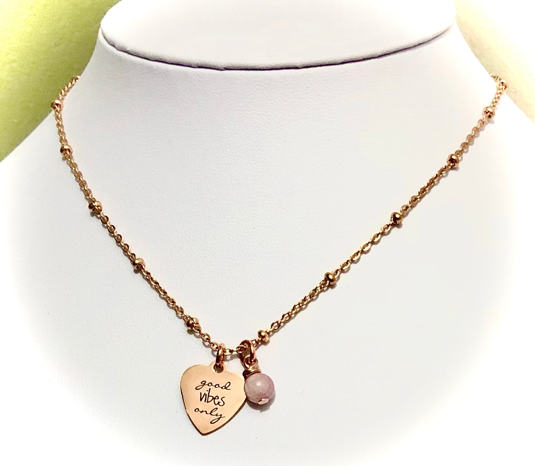 GOOD VIBES ONLY-Rose Gold Stainless Steel & Gemstone Satellite Chain Necklace-Choice of Gemstone