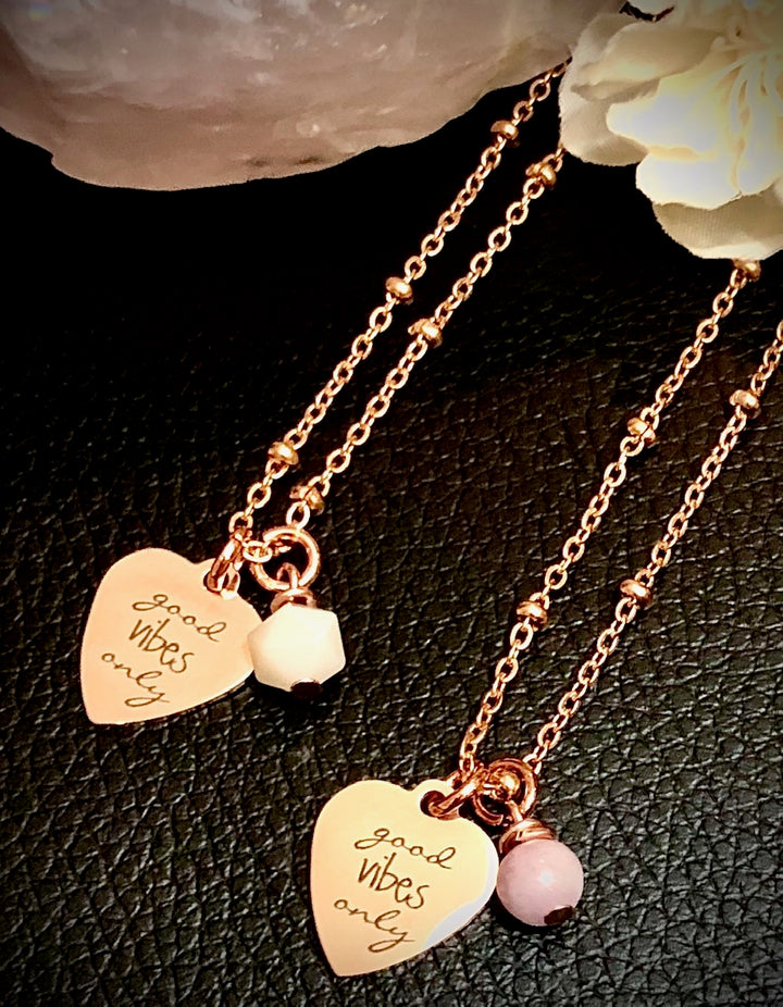 GOOD VIBES ONLY-Rose Gold Stainless Steel & Gemstone Satellite Chain Necklace-Choice of Gemstone