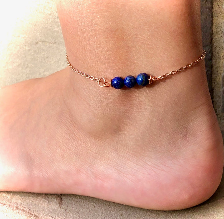 Rose Gold & Lapis Lazuli ANKLET-Minimalist Ankle Bracelet-Stainless Steel