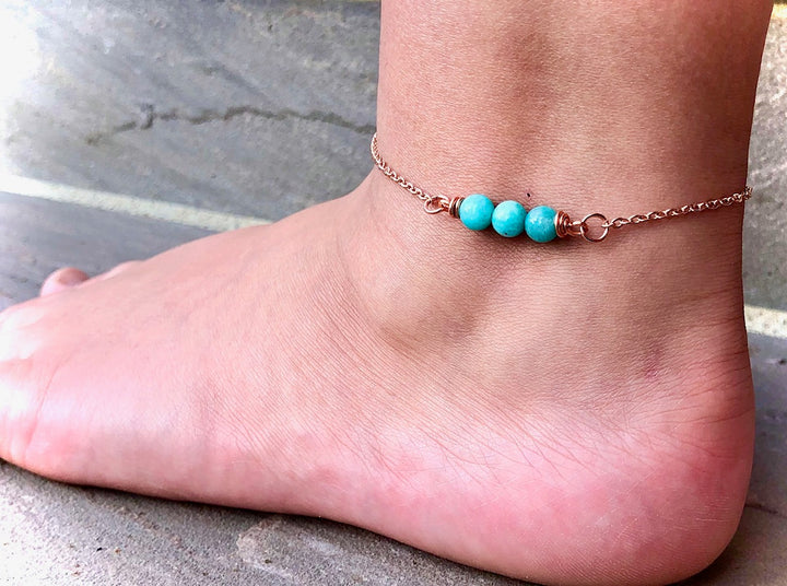 Rose Gold & Amazonite ANKLET-Minimalist Ankle Bracelet-Stainless Steel