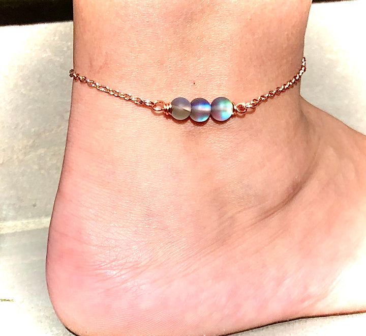 Rose Gold & GREY Angel Aura Quartz ANKLET-Minimalist Ankle Bracelet-Stainless Steel