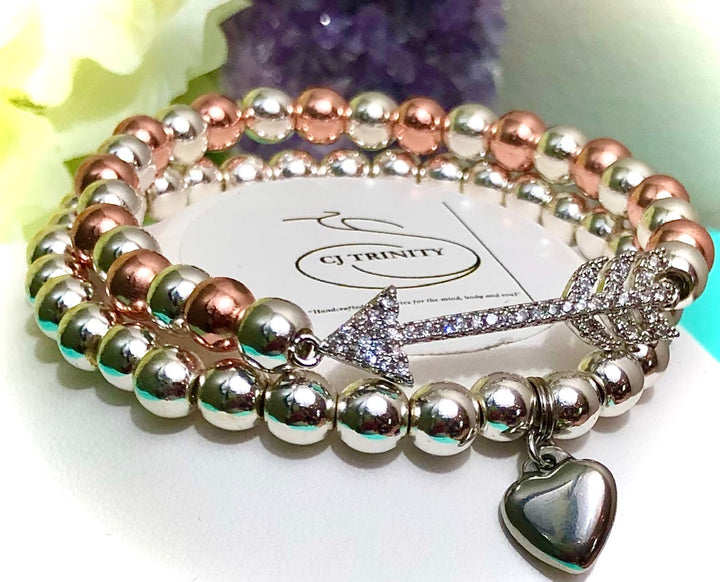 'Follow Your Heart, Follow Your Arrow'-Pavé ARROW & Heart HEMATITE Bracelet SET-Sold Separately or as a SET