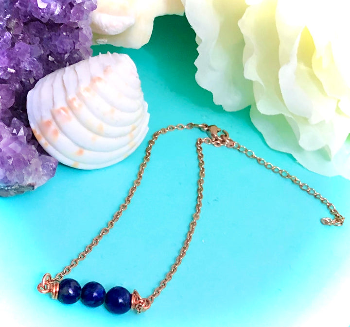 Rose Gold & Lapis Lazuli ANKLET-Minimalist Ankle Bracelet-Stainless Steel