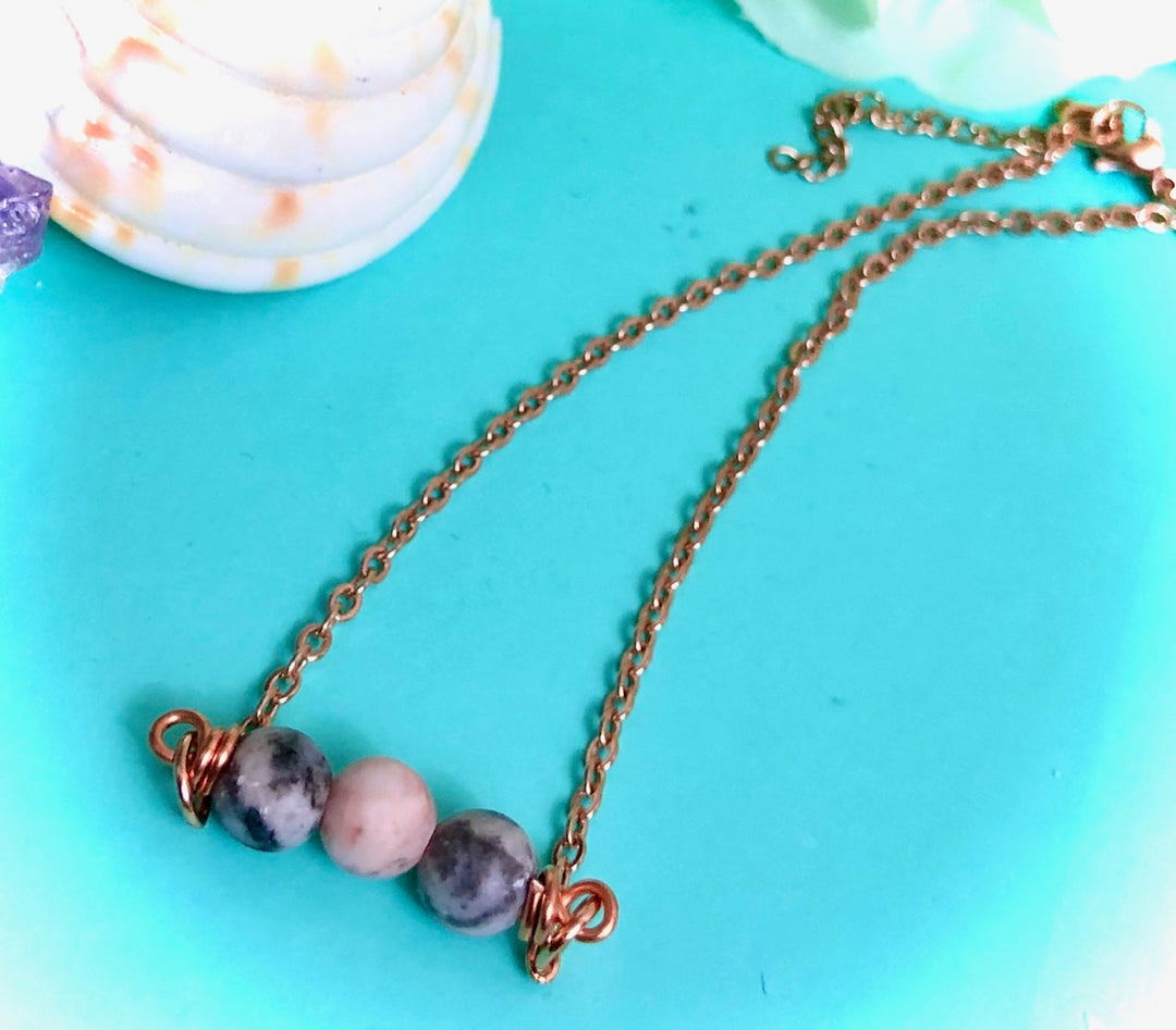 Rose Gold & Pink Zebra Jasper ANKLET-Gemstone Minimalist Ankle Bracelet-Stainless Steel