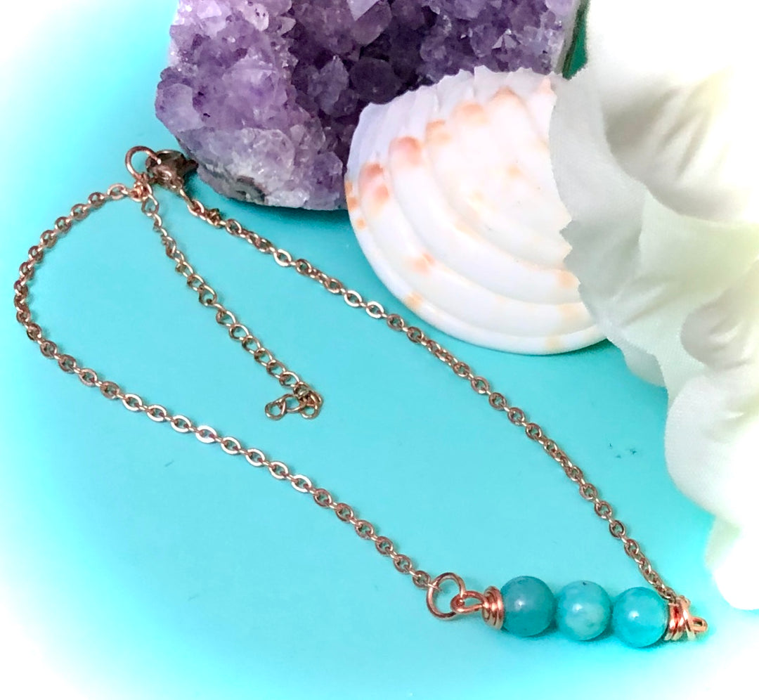Rose Gold & Amazonite ANKLET-Minimalist Ankle Bracelet-Stainless Steel