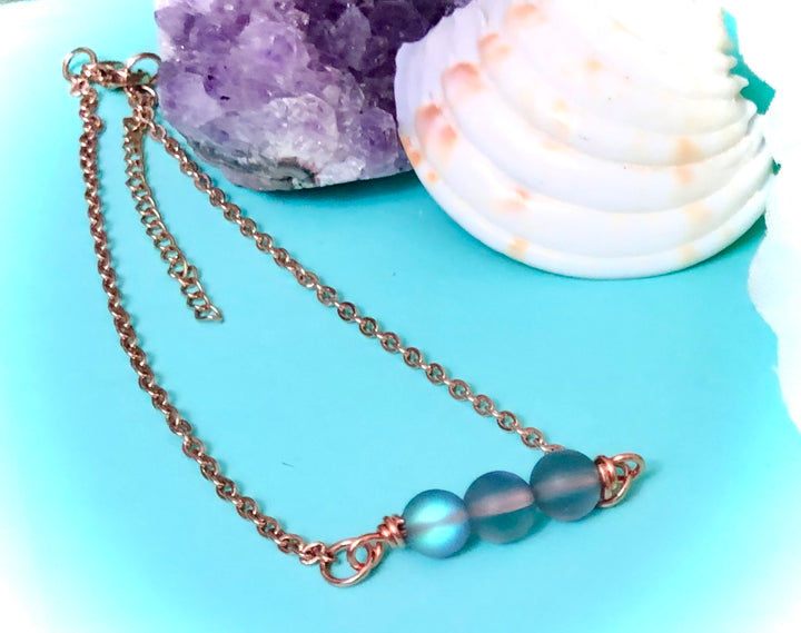 Rose Gold & GREY Angel Aura Quartz ANKLET-Minimalist Ankle Bracelet-Stainless Steel