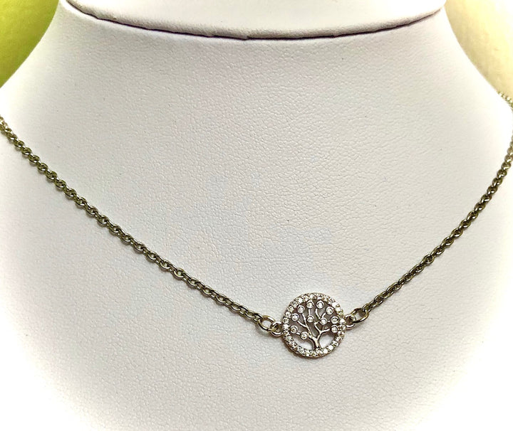 Tree of Life-Silver Pavé Necklace-Stainless Steel Chain-16" (+2 inch extender)