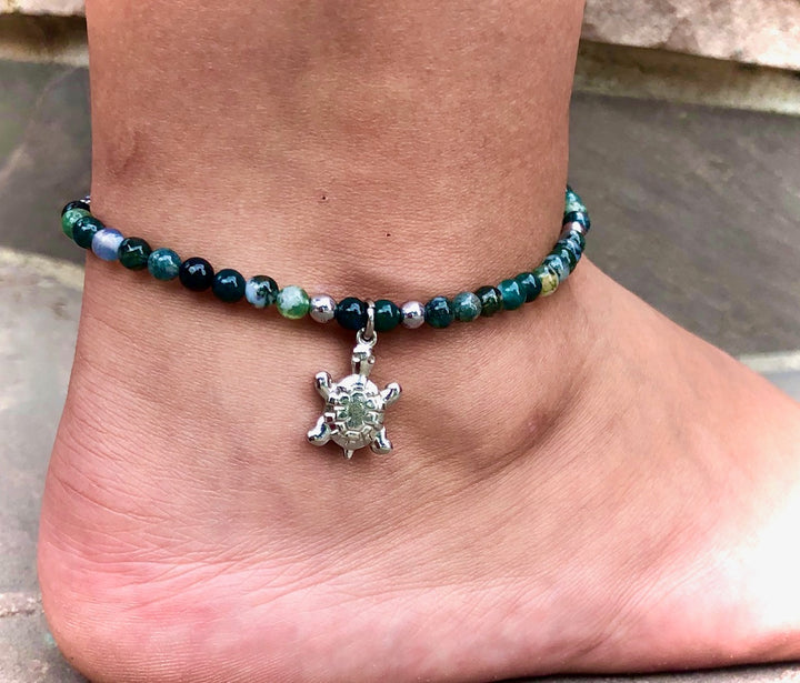 Gemstone TURTLE ANKLET- Gemstone Minimalist Anklet-Stainless Steel