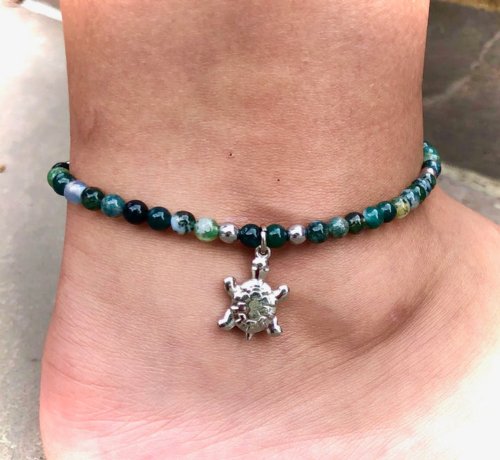 Gemstone TURTLE ANKLET- Gemstone Minimalist Anklet-Stainless Steel
