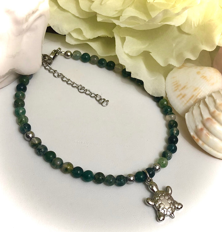 Gemstone TURTLE ANKLET- Gemstone Minimalist Anklet-Stainless Steel
