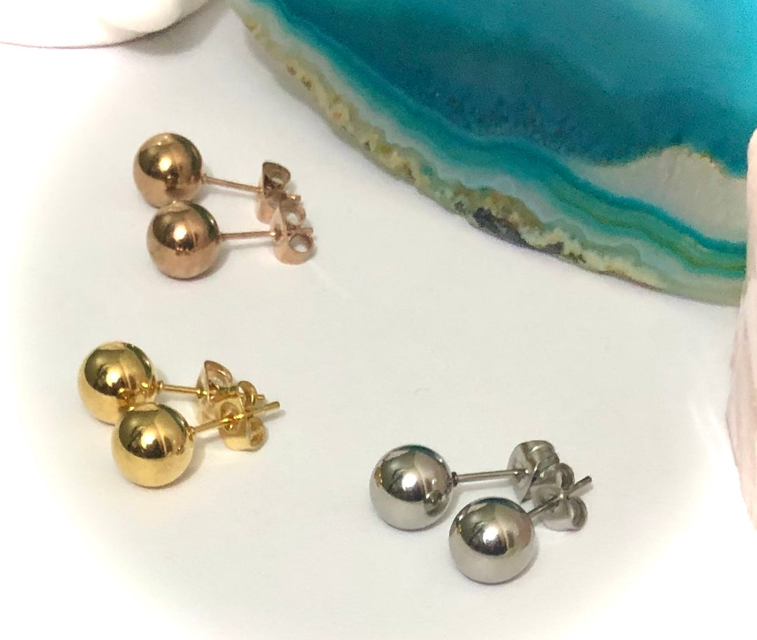 Classic Unisex BALL STUD Earrings-Stainless Steel-Hypoallergenic-Minimalist-Choice of Color