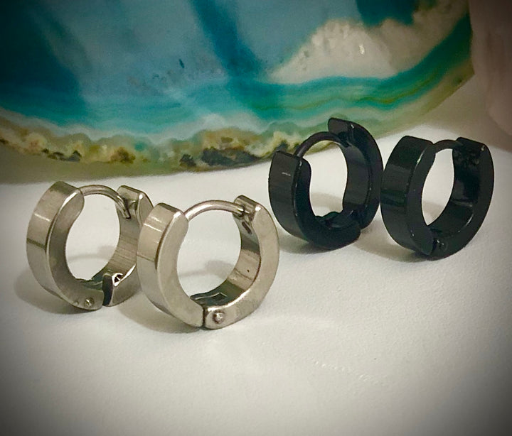 SLEEK UNISEX Plain Hoop Earrings-Stainless Steel Huggie Earrings-Choice of Color