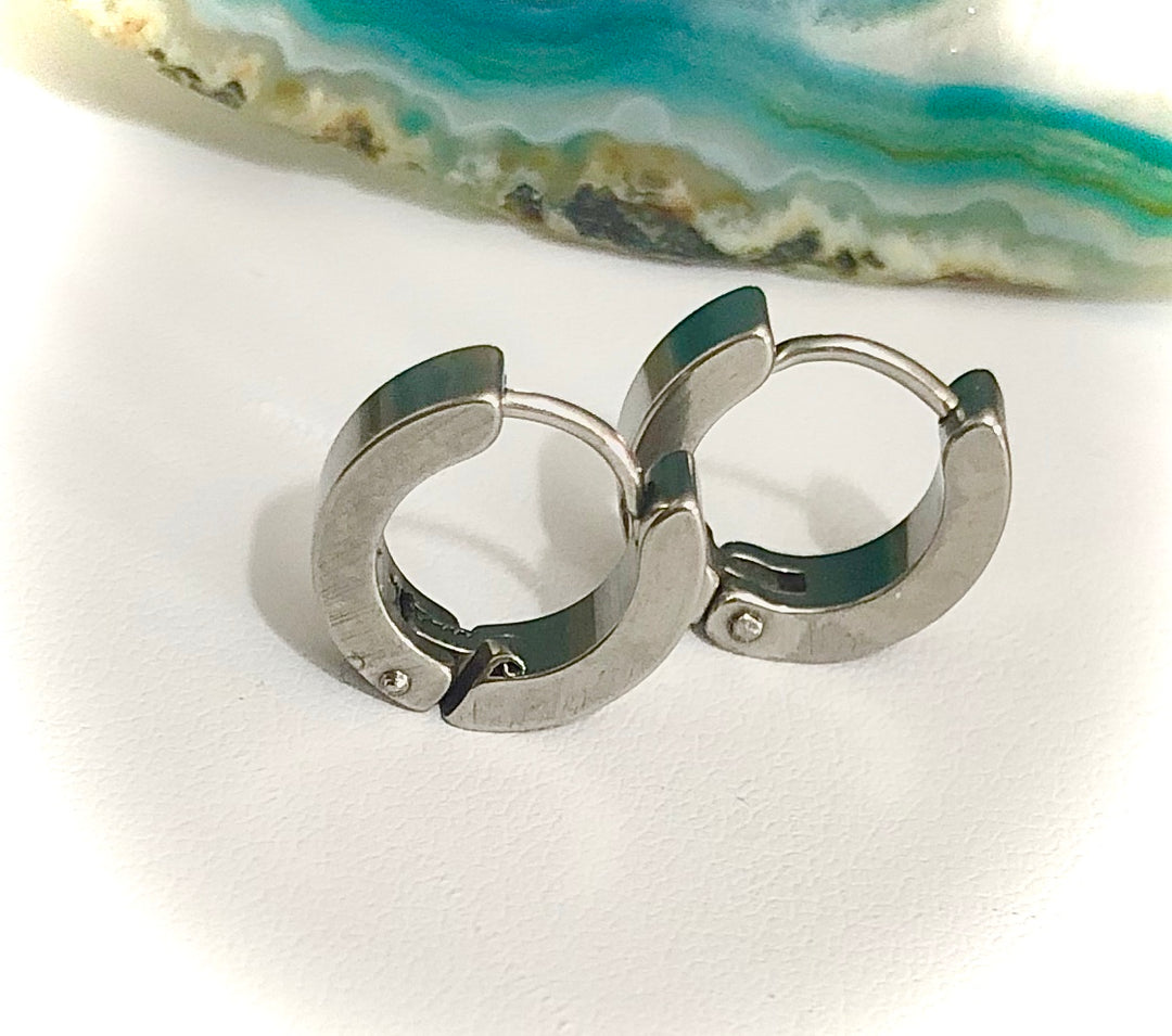 SLEEK UNISEX Plain Hoop Earrings-Stainless Steel Huggie Earrings-Choice of Color