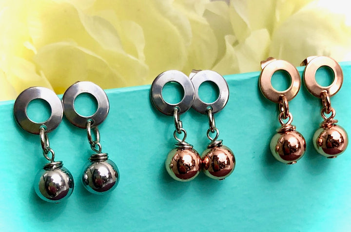 Hematite & Stainless Steel DANGLE Earrings- Choice of Color